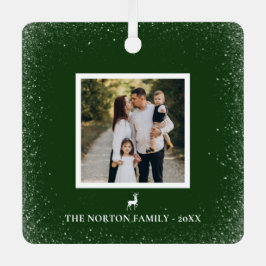 Kleine Rentier Einfache Schneeflocken Foto grün Ornament Aus Metall