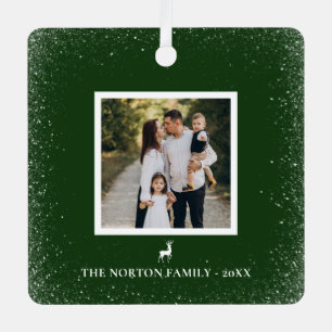 Kleine Rentier Einfache Schneeflocken Foto grün Ornament Aus Metall