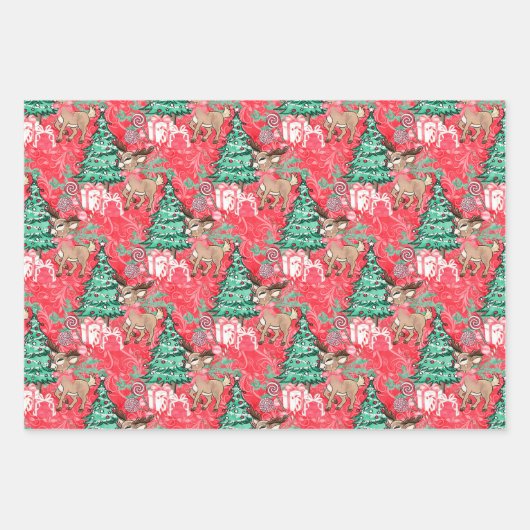 Kleine Rentiere mit Weihnachtsbaumumhüllungspapier Geschenkpapier Set (Vorderseite 2)