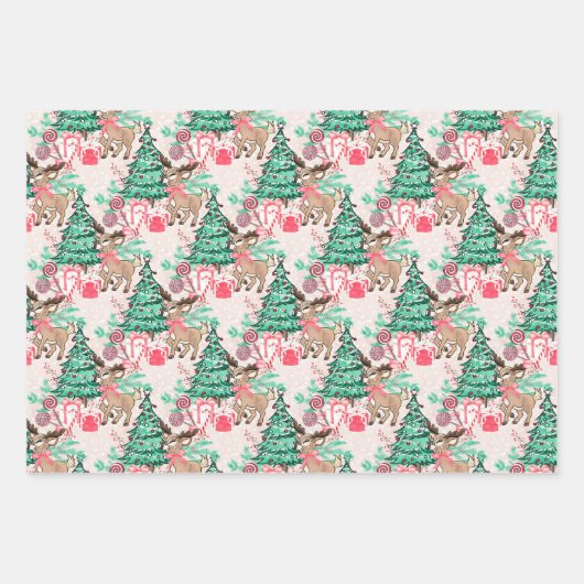 Kleine Rentiere mit Weihnachtsbaumumhüllungspapier Geschenkpapier Set (Vorderseite)