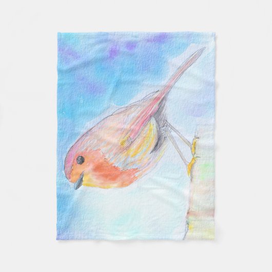 Kleine Robin Watercolor-Malerei Fleecedecke (Vorderseite)
