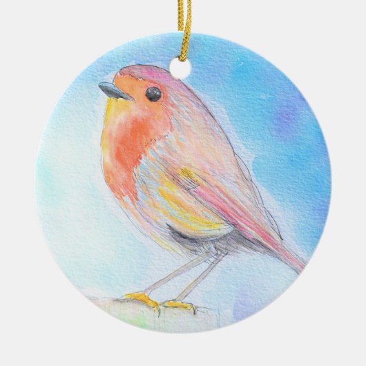 Kleine Robin Watercolor-Malerei Keramik Ornament (Vorne)