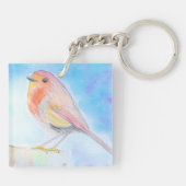 Kleine Robin Watercolor-Malerei Schlüsselanhänger (Rückseite)