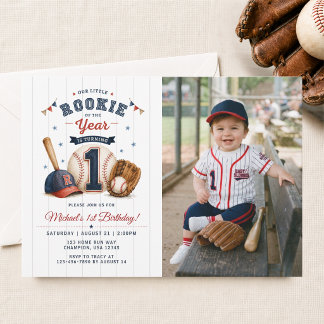 Kleine Rookie 1. Geburtstags-Baseball-Foto Einladung