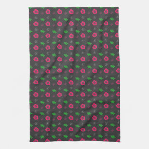 kleine rosa Blume und grüne Blätter. Grafikfluss Handtuch