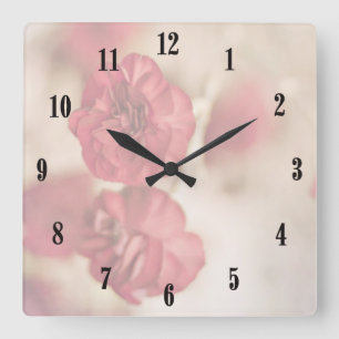Kleine rosa Blumen-Wand-Uhr Quadratische Wanduhr