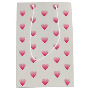 Kleine rosa Herzen Muster hellgrau Mittlere Geschenktüte