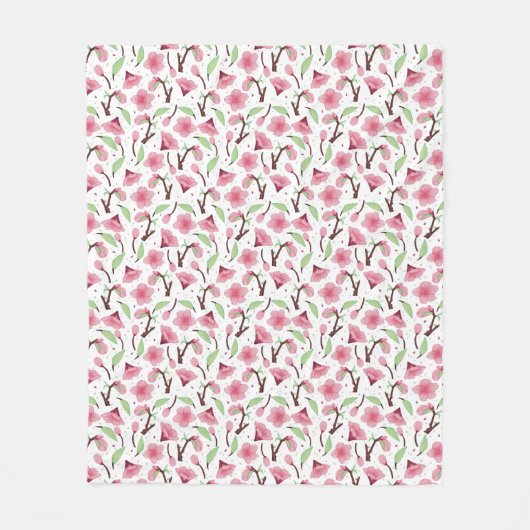 Kleine rosa Kirschblüten-Blumenmuster Fleecedecke (Vorderseite)