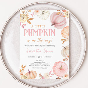 Kleine rosa Kürbis-Herbst-Baby-Party Einladung