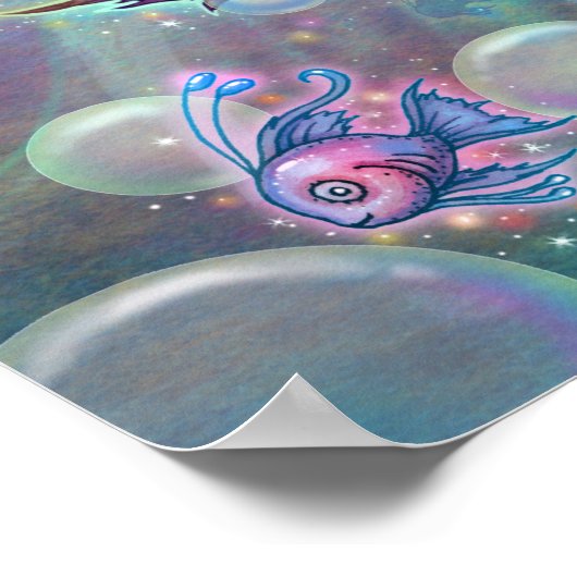 Kleine rosa Meerjungfrau mit Fisch und Bläschen Fa Poster (Ecke)