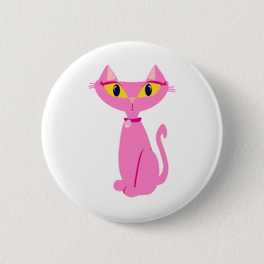 Kleine rosa Retro Katze Button (Vorderseite)