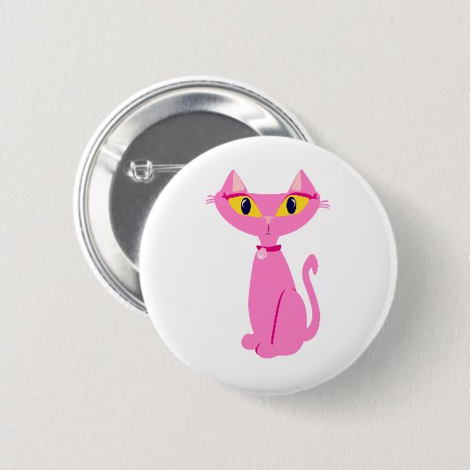 Kleine rosa Retro Katze Button (Vorne & Hinten)