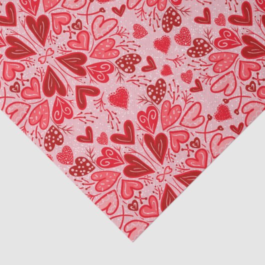 Kleine rosa rote Herzen Valentinisches Kunsthandwe Seidenpapier (Detail)