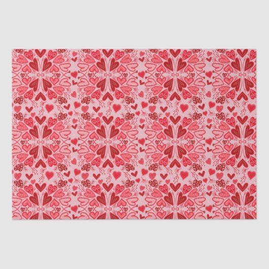 Kleine rosa rote Herzen Valentinisches Kunsthandwe Seidenpapier (Vorderseite)