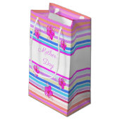 Kleine rosa Stripmütter Tageszeitung Geschenktasch Geschenktüte (Rückseite Schrägansicht)