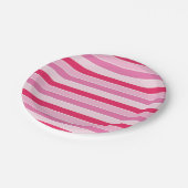 Kleine rosa und cremefarbene Streifen Pappteller (Schrägansicht)
