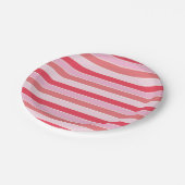 Kleine rosa und korallenfarbene Streifen Pappteller (Schrägansicht)
