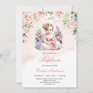 Kleine Rose mit Blumen Taufe Einladung
