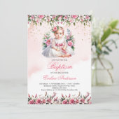 Kleine Rose mit Blumen Taufe Einladung (Stehend Vorderseite)