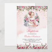 Kleine Rose mit Blumen Taufe Einladung (Vorne/Hinten)