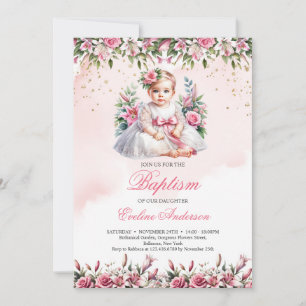 Kleine Rose mit Blumen Taufe Einladung