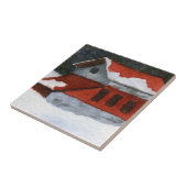 Kleine, rot gestreifte Winterstall mit Schnee Fliese (Seite)