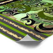 Kleine rote Blume und grünes Damastmuster Poster (Ecke)