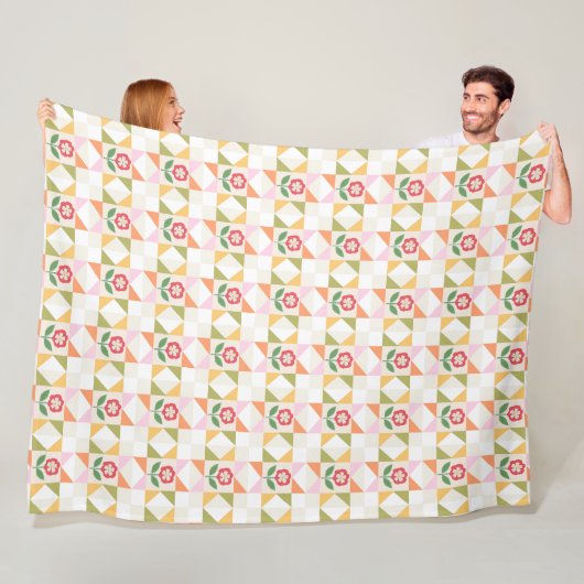 Kleine rote Blumen-Quiltblock-Fleece-Decke Fleecedecke (Beispiel)