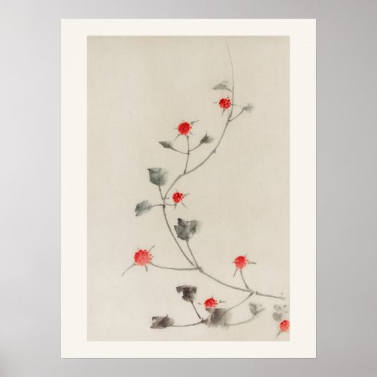 Kleine rote Blüten auf dem Weinberg von Katsushika Poster (Vorne)