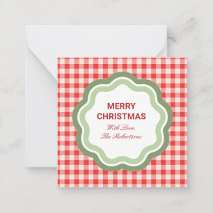 Kleine rote Gingham-Geschenkverpackung mit Persona Mitteilungskarte