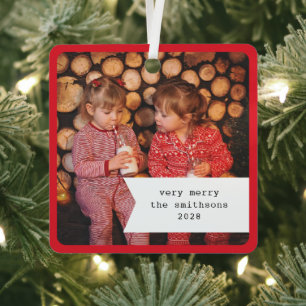 Kleine rote karierte Weihnachtsfoto-Schleife Ornament Aus Metall