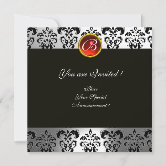 KLEINE ROTE KLEINE, Schwarz-weiße Damaskus-Feier Einladung (Rückseite)