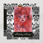 KLEINE ROTE KLEINE, Schwarz-weißer Damast Silberme Einladung (Vorne/Hinten)