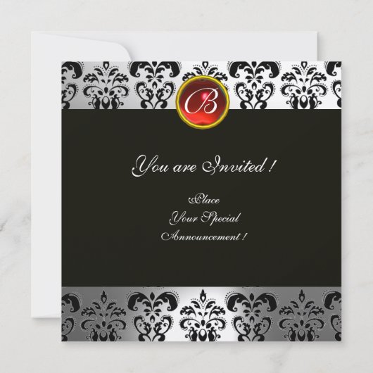 KLEINE ROTE KLEINE, Schwarz-weißer Damast Silberme Einladung (Rückseite)