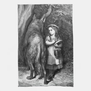 Kleine rote Reithose trifft alten Vater Wolf Geschirrtuch