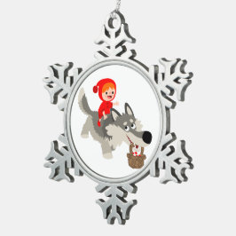 Kleine rote Reithose und die Wolfskratzer Schneeflocken Zinn-Ornament