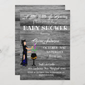 Kleine Rotzunge Kinderdusche Rustikales Holzgrau Einladung (Vorne/Hinten)