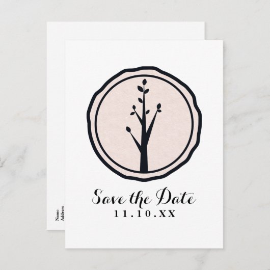Kleine rustikale Baumhochzeit rettet das Datum Ankündigungspostkarte (Vorne/Hinten)