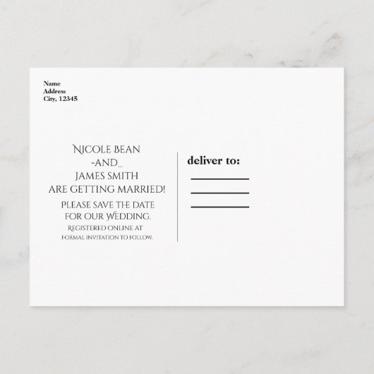 Kleine rustikale Baumhochzeit rettet das Datum Ankündigungspostkarte (Rückseite)