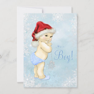 Kleine Santa Baby Blue Schneeflocken-Baby-Party Einladung