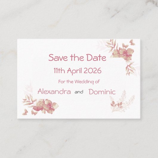 Kleine Save the Date Karte - rosa Blütenschmetterl (Vorderseite)