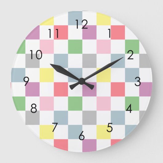 Kleine Schachbretter Pastellfarben weiß Schachbret Große Wanduhr (Vorderseite)