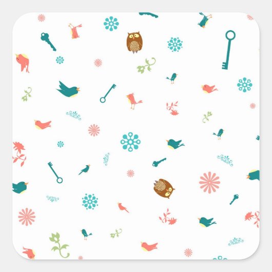 Kleine Schafe und Vögel Quadratischer Aufkleber (Vorderseite)