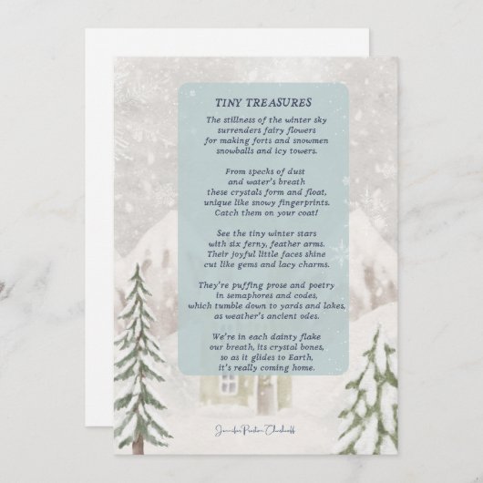 Kleine Schätze mit schneebedeckter Winterhütte Dankeskarte (Vorne/Hinten)
