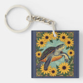 Kleine Schildkröten und schwarz-Mit Augen Blume Schlüsselanhänger (Vorderseite)