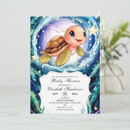Kleine Schildkrötendusche Einladung (Stehend Vorderseite)