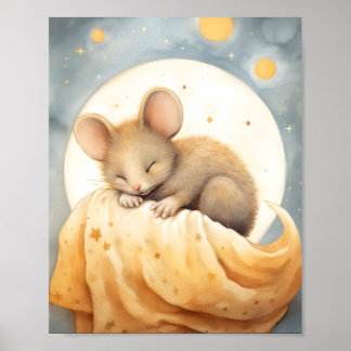 Kleine schlafende Maus auf dem Mond Poster