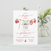 Kleine Schlägerin Baseball Clothesline Geburtstags Einladung (Stehend Vorderseite)