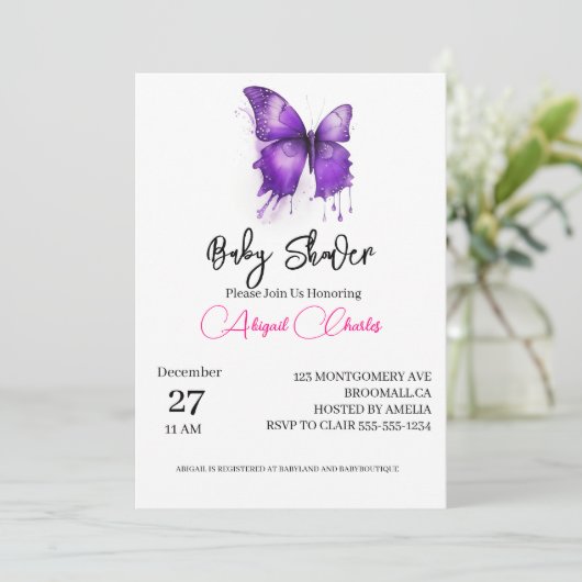 Kleine Schmetterling Baby Dusche Einladungskarte Einladung (Stehend Vorderseite)