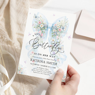 Kleine Schmetterling Blaue Schleife Baby Shower Einladung